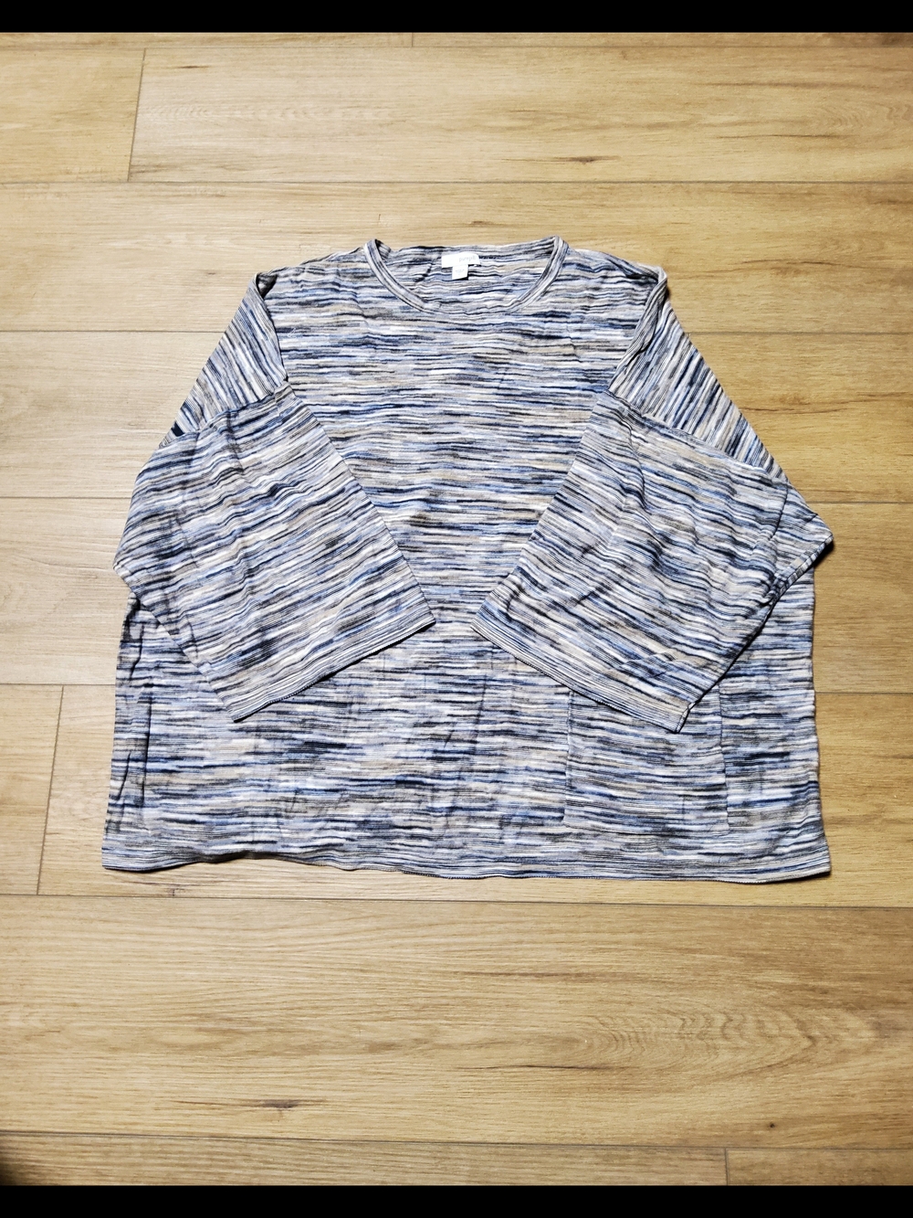 J Jill Pure Jill 100% Cotton Oversized Marled Crewneck Cropped Sleeve Top